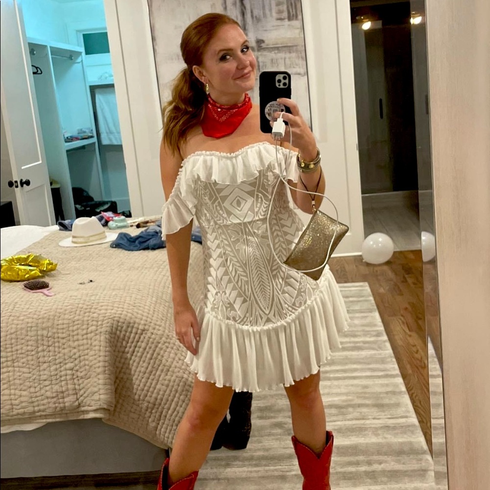 White Off the Shoulder Ruffle Dress